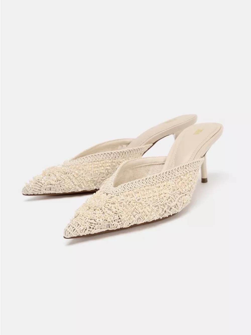 Zara Off White Mule Heel Shoes with Appliqué